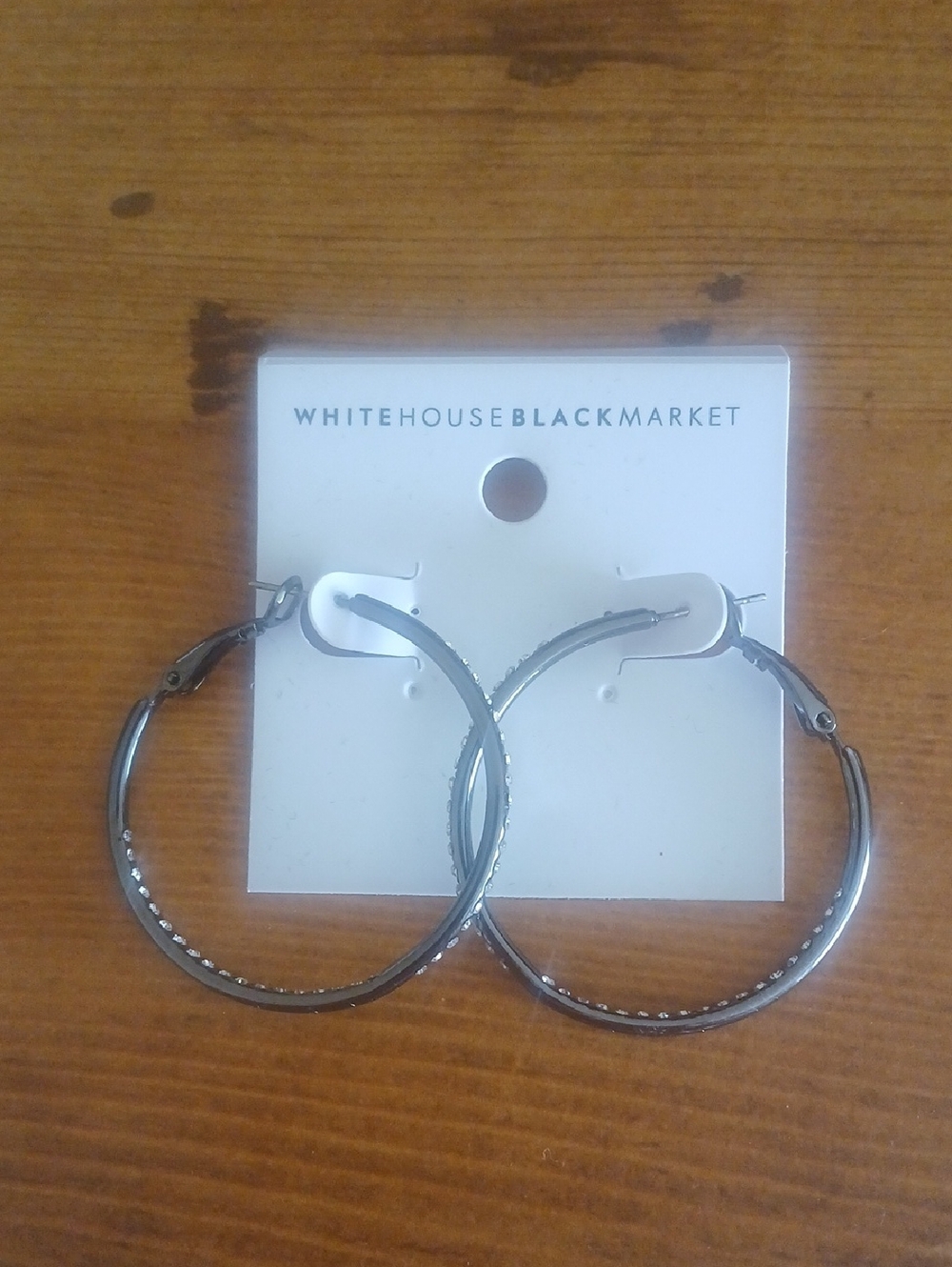 White House Black Market Silver Textured Hoop Earrings